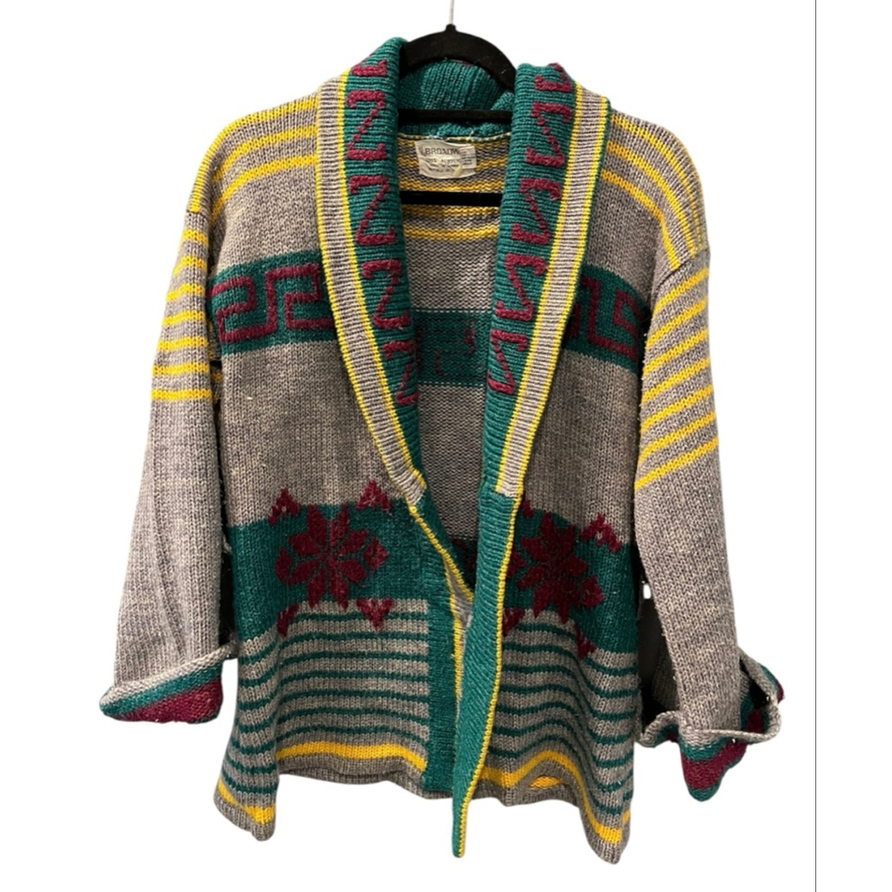 Vintage Broadway Size Medium Open Front Long Sleeve Aztec Cardigan Sweater